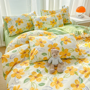 Parure <span class=keywords><strong>de</strong></span> lit quatre pièces en coton pur 40 fils, style pastoral, avec <span class=keywords><strong>housse</strong></span> <span class=keywords><strong>de</strong></span> <span class=keywords><strong>couette</strong></span> et drap, design personnalisé OEM, pour chambre <span class=keywords><strong>de</strong></span> jeune fille. - Product Image 5