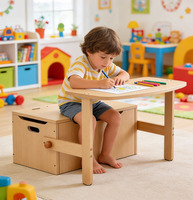 Ensemble de bureau et chaise pour enfants en bois multifonctionnel personnalisable, bureau d'étude convertible 3-en-1 et tabouret de rangement pour jouets