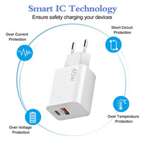 Chargeur rapide USB Type-C PD 40W QC3.0 double port, chargeur de voyage EU/UK/AU/US, 25W 45W 65W 100W, adaptateur universel USB C portable rapide
