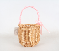 Panier de rangement moderne en osier tressé à la main, capacité 5L, écologique, avec ruban rose, portable, pour mariage, fête, demoiselle d'honneur