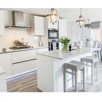 Ücretsiz 3D özelleştirilmiş parlak beyaz düz panel ucuz modüler tasarım pvc modern mutfak dolapları