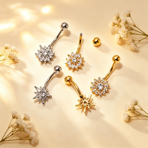 14G Hypoallergenic Stainless Steel <strong>Belly</strong> Button Ring Navel <strong>Belly</strong> Piercing Jewelry Flower Navel <strong>Belly</strong> Rings for Women - Product Image 2