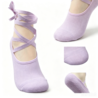 Chaussettes de yoga et de danse en coton tricoté avec sangle de maintien, antidérapantes en silicone, à nouer croisé autour de la cheville, pour femme, avec logo personnalisé