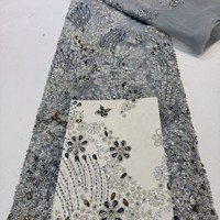 Nouveau Tissu Européen et Américain de Luxe, Floral, Robuste, Broderie de Perles et de Paillettes, Haute Couture, Résistant à l'Abrasion, 100% Tissu