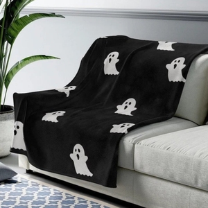 Custom Print Ghost Velveteen Minky <strong>Blanket</strong> Black and White <strong>Halloween</strong> <strong>Blanket</strong> - Product Image 2