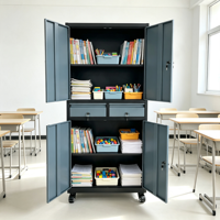 Armoire de rangement mobile en acier avec serrure à clé, design écologique et durable, portes et tiroirs verrouillables sur roulettes