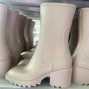 Bottes de Pluie Tendance Transparentes à Talon Haut de Couleur Unie Personnalisables Zippées Pour Femme, Vente en Gros Uniquement - Product Image 2