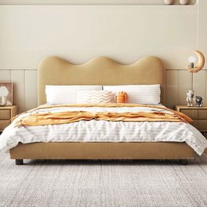 Cama Infantil Moderna de Madera Maciza |   Diseño de Princesa Nube Crema para Niños y Niñas |   Estilo Minimalista - Product Image 1
