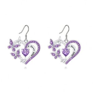Collar y Pendientes de Mariposa y Corazón con Microincrustaciones de Diamantes de Imitación, de Aleación de Zinc, con Diseño de Corazón Morado y 'Te Amo' - Product Image 6