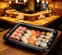 Voedselveilige wegwerp zwarte transparante deksel sushi sandwich salade fruit groente verpakkingsdoos rechthoekig één-kat PET plastic