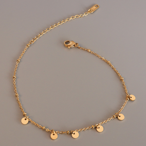 Nouvelle Arrivée Bijoux de Mode Étanche Plaqué Or 18 carats Acier Inoxydable Chaîne Délicate Petite Breloque Disque Pièce de Monnaie Bracelet de Cheville pour Femme - Product Image 6