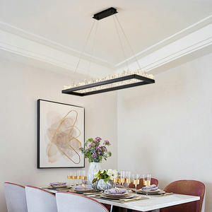 Lampes suspendues de plafond sur l'île de cuisine moderne or noir Led anneau cercle cristal lustre lumière - Product Image 6