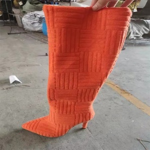 Bottes sexy pour femmes de style occidental XSD, à talon fin et haut, bout pointu, en tissu éponge - Product Image 5