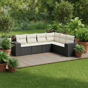 Cream White Garden <b>Sofa</b> Set <b>Rattan</b> Outdoor Furniture 6 Seater Contemporary Design - Product Image 2