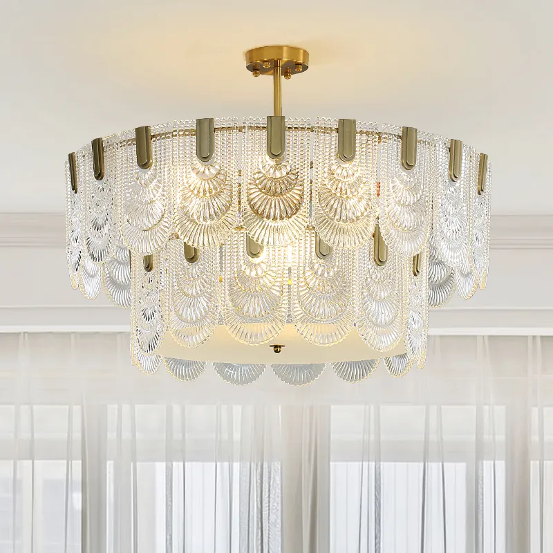 Vintage minimalist çift katmanlı kristal cam avize ışıkları ev için 2023 tavan otel villa led yuvarlak avize