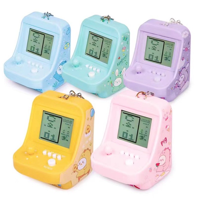 Classical Mini Portable Hot Sell Handheld Game Console Keychains Kids Game Machine Keyring Gaming Player Puzzle Keychain