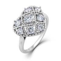 Bijou fantaisie vintage en argent S925 plaqué rhodium avec diamant de laboratoire HPHT CVD tissé en forme de cœur creux torsadé, certifié IGI, pour femme