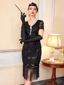 <span class=keywords><strong>Robe</strong></span> Gatsby Ecowalson Explosions Wish, grande taille, style <span class=keywords><strong>vintage</strong></span> des années <span class=keywords><strong>1920</strong></span>, en cachemire à sequins, faite à la main, avec des glands perlés, moulante, séchage rapide - Product Image 3