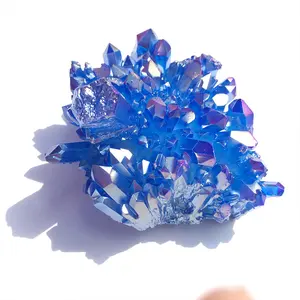 Натуральный Сияющий гальванический Цветной Кварцевый Кристалл голубого цвета
