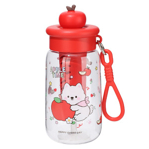 Hao Cai Cartoon Apple Plastic Cup 600Ml With Strap Straw Bpa Free Travel Water Bottle - Product Image 5