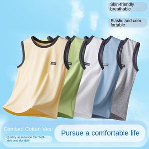 <span class=keywords><strong>Canotta</strong></span> Estiva Senza Maniche per Bambini, Pigiama in Cotone Pettinato Traspirante, Abbigliamento per Aria Condizionata, Canottiere da <span class=keywords><strong>Uomo</strong></span> Taglie Forti - Product Image 3