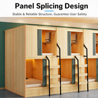 Lit superposé moderne en forme de capsule spatiale - Lit double en bois pour dortoir avec rangement et barrières de sécurité pour auberges de jeunesse et B&B