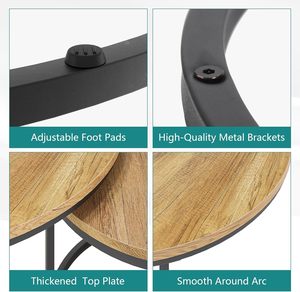 Combohome, mesa de madera para sala de estar, fácil de montar, mesa de té moderna, Juego de 2 mesas de centro redondas a la venta - Product Image 3