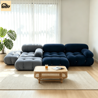 Canapé modulaire sectionnel personnalisé OKF en tissu, ensemble de canapés blocs de tofu, bleu marine profond, design capitonné Biscuit pour salon, hôtel, villa