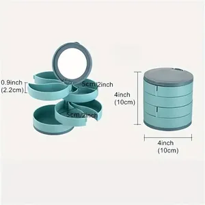 Caja de Joyería Giratoria de Plástico de Cuatro Niveles, Organizador de Almacenamiento para Collares, Pendientes, Anillos y Pulseras con Compartimentos Multicapa y Espejo - Product Image 3