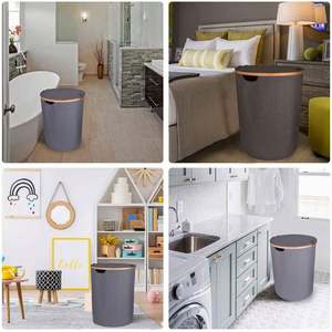 Hot-selling Round Collapsible Bamboo Frame Soft Cotton Fabric Dirty Clothes Organizer <b>Laundry</b> Storage <b>Hamper</b> with Lid - Product Image 4