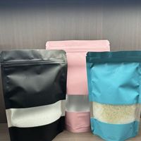 Emballage alimentaire refermable personnalisé pour aliments pour animaux de compagnie, sacs en plastique transparent blanc rose métallisé avec fermeture éclair et fenêtre