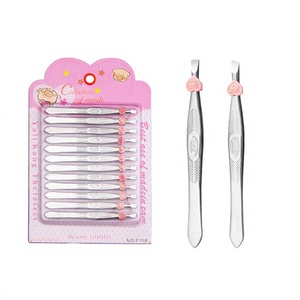 Kit de 12 pinces à épiler obliques et plates en acier inoxydable pour sourcils et cils, idéal pour les poils incarnés et les éclats cutanés - Marque Distributeur - Product Image 2