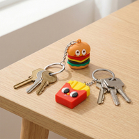 Porte-clés en silicone 3D personnalisé Kawaii, hamburger, pizza, hot-dog, frites, impression UV, cadeau promotionnel OEM