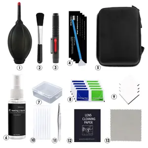 Lentille d'écran poussière propre souffleur d'air glisser stylo chiffon nettoyant 13 en 1 kit de nettoyage pour DSLR caméra vidéo numérique ordinateur téléphone - Product Image 1