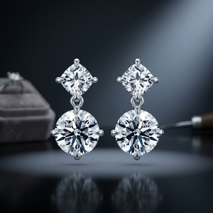 Boucles d'oreilles en or blanc avec diamants ronds et taille coussin, pour soirée, bijoux de luxe de créateur - Product Image 2