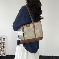 Tas Tote Kapasitas Besar Vintage Baru 2026 untuk Wanita, Tas Selempang Kasual Retro dengan Liontin Awan Lucu untuk Kerja, Belanja, dan Bepergian