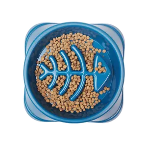 New Design Fishbone Fun Feeding Dogs Food Licking Puzzle Bowls Plastic Pet Slow Feeder Dog Bowl