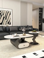 Table basse moderne de dernière génération pour salon, appartement, villa, ensemble de tables centrales, table d'angle ovale en marbre pour la maison