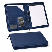 Portafolio de Cuero A4 con Cierre y Calculadora, Organizador de Negocios, Bolsa de Documentos de PU Premium para Reuniones de Oficina, con Logotipo Personalizado