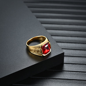 Square Shiny Crystal Red Zirconia Finger <b>Ring</b> Gold Plated Stainless Steel Zircon <b>Rings</b> <b>for</b> <b>Men</b> - Product Image 4
