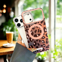 Coque de téléphone magnétique à imprimé léopard pour iPhone 18 Pro Max 17 16, protection laser dégradé rose et marron, motif léopard