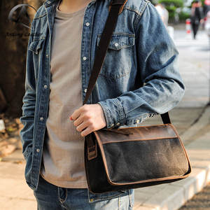 กระเป๋าหนังแคนวาสสะพายไหล่ AndoBag Crazy Horse สำหรับผู้ชาย กระเป๋าสะพายข้างวินเทจ กระเป๋าถือทำงาน - Product Image 1