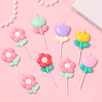 Bougies d'anniversaire rétro en gros en forme de fleur, bougies de fête mignonnes en forme de fleur de dessin animé, bougies décoratives pour gâteaux, bougies d'aromathérapie