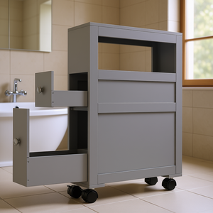 Gabinete de Almacenamiento Estrecho para Baño, Color Gris, 18 Pulgadas de Ancho, con Ruedas, Cajones, Ahorro de Espacio, Estante Independiente - Product Image 2