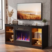 Meuble TV de luxe moderne avec foyer électrique, LED et rangement, centre de divertissement sur pied pour salon d'appartement