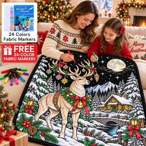 Christmas Reindeer Snowscape Plush Coloring <b>Blanket</b> Rectangular Anti-Pilling Printed Home Decor Winter Classic Style - Product Image 3