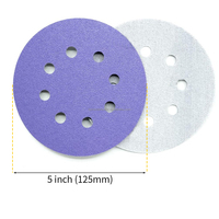 Disques abrasifs en céramique à film violet de 125 mm (5 pouces) à 8 trous, avec fixation auto-agrippante, pour ponceuse orbitale aléatoire