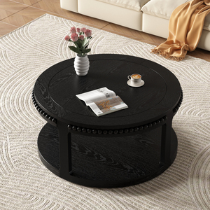 Solid Wood Round Coffee <b>Table</b> 31.5 Inch 2 Tier With Storage Shelf Modern Design Living Room Furniture - Product Image 3