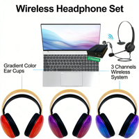 Casque sans fil Silent Disco 5 canaux, stéréo HiFi Qualcomm RF 505M ENC, émetteur, casque supra-auriculaire Type-C avec lumière RGB