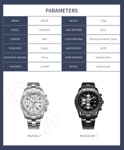 Reloj Megir 2030 para Hombre de Negocios, Seis Manecillas, Multifuncional, Correa de Acero, Reloj de Cuarzo de Moda para Hombre 2025 - Product Image 6